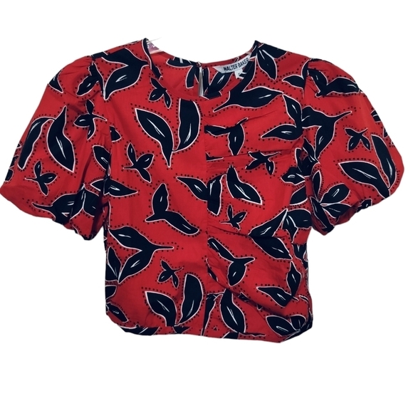 (1586) Walter Baker Fiona Print Short Sleeve Ruched Top Size Small - Picture 2 of 14